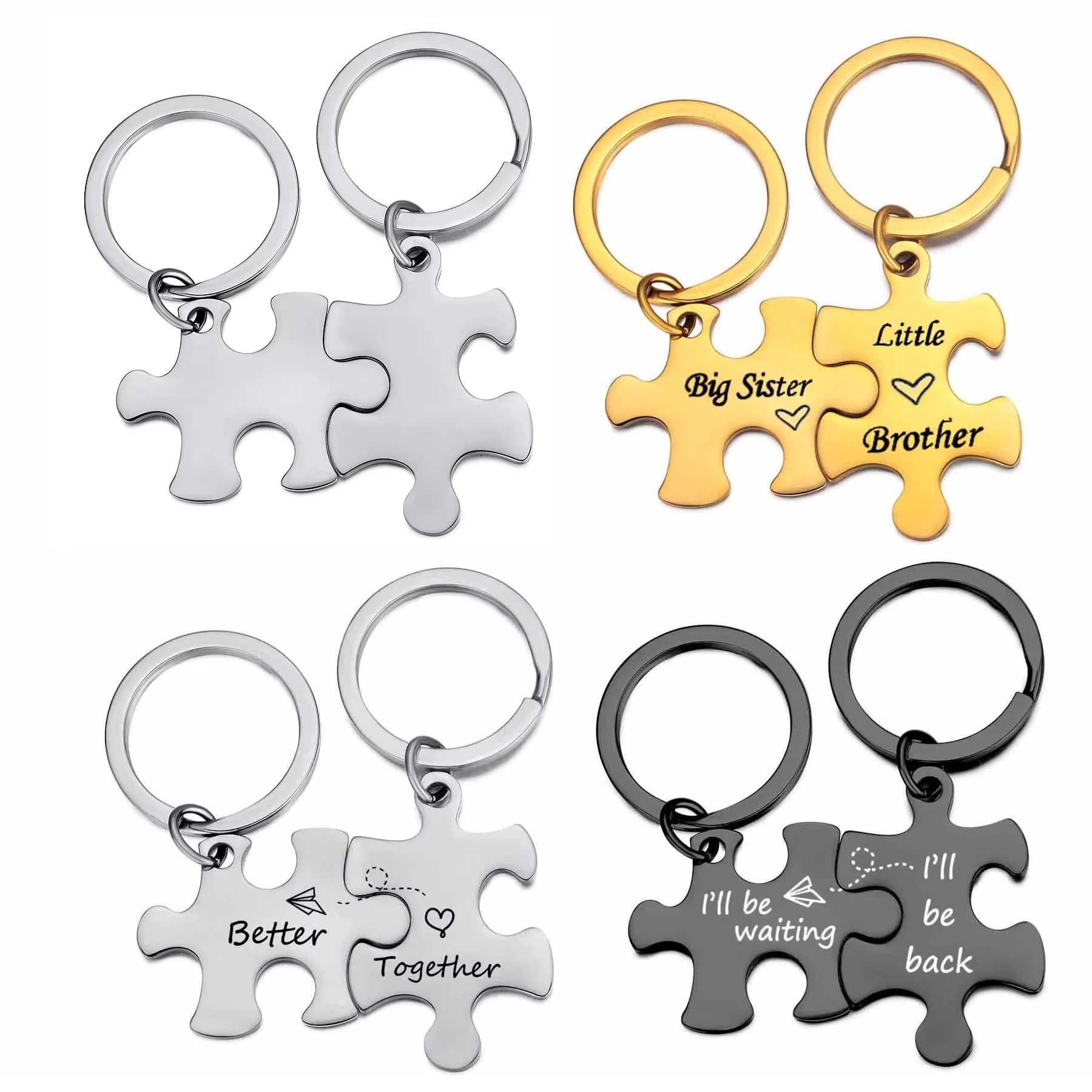 

10 комплектов, брелок-головоломка из нержавеющей стали для пары, брат, сестра, кулон с гравировкой, брелок для ключей, юбилейные украшения, подарок BFF