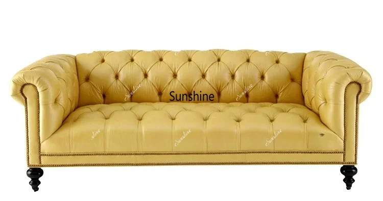 European neoclassical three-person sofa, villa microfiber leather living room furniture