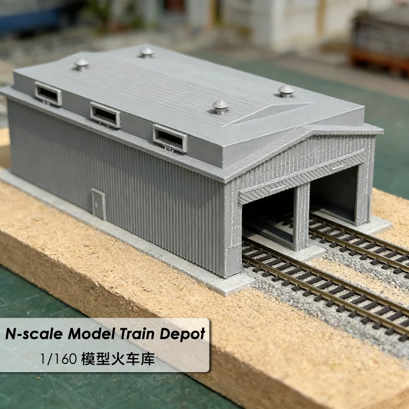 1/160 N Scale Miniature Train Depot Model Railway Station 3D Printed Train Railway Track Warehouse DIY Building Railroad Layout