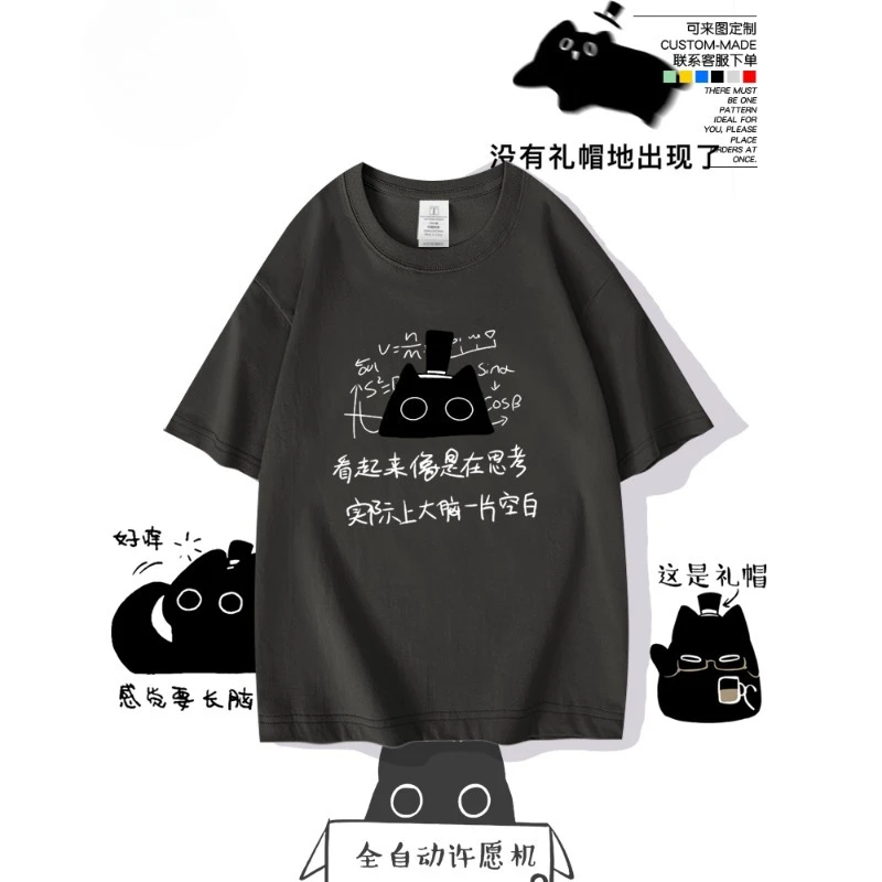 

Периферийная футболка с короткими рукавами «Властелин тайн», стиль Кляйн Cat, для студентов, унисекс, чистый хлопок, свободный крой