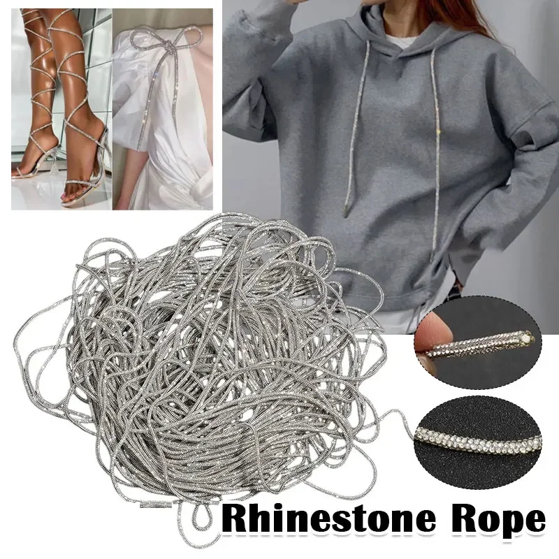 

5/10/20yards Rhinestone Rope Glitter Crystal Tube Cord Shiny Round Rope DIY Drawstring for Hoodie Trouser Replacement String