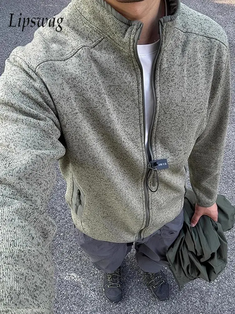 

Винтажные куртки на молнии с воротником-стойкой, мужские осенне-зимние уличные повседневные однотонные верхняя одежда, мужская одежда, стильная тонкая куртка, пальто