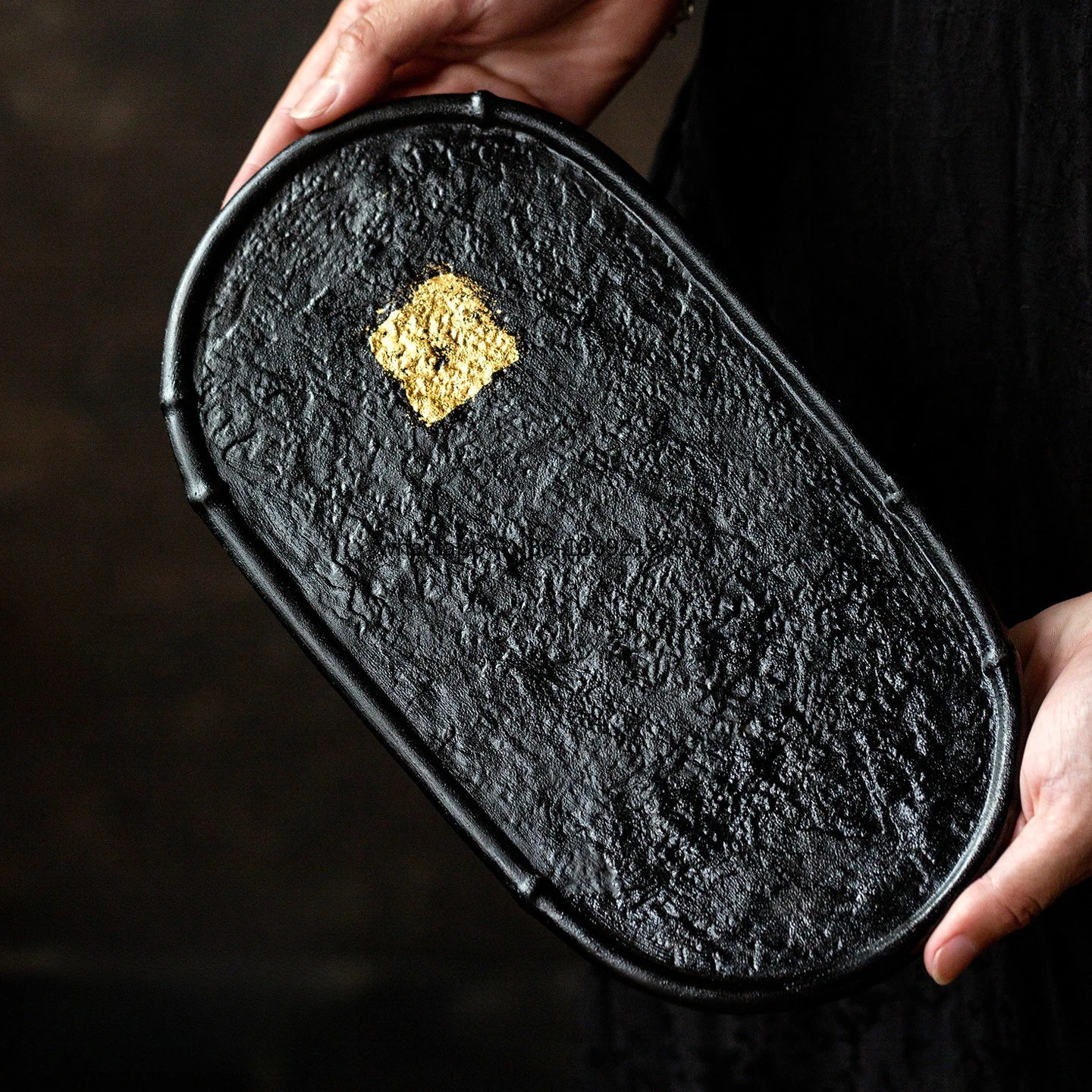 

Чайный поднос из керамики ручной работы с золотой фольгой, маленький, для сухого заваривания, домашний, для чаепития одного человека