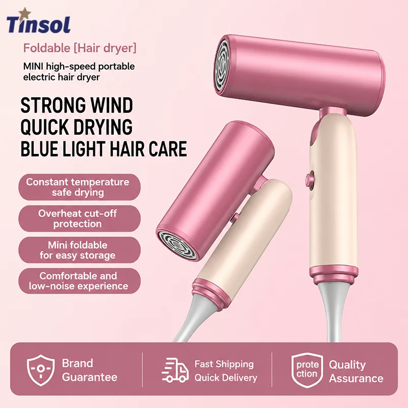 TINSOL Professional Negative Ion Hair Dryer, Constant Temperature Hair Care, Quick Drying, Convenient Foldable Hair Dryer