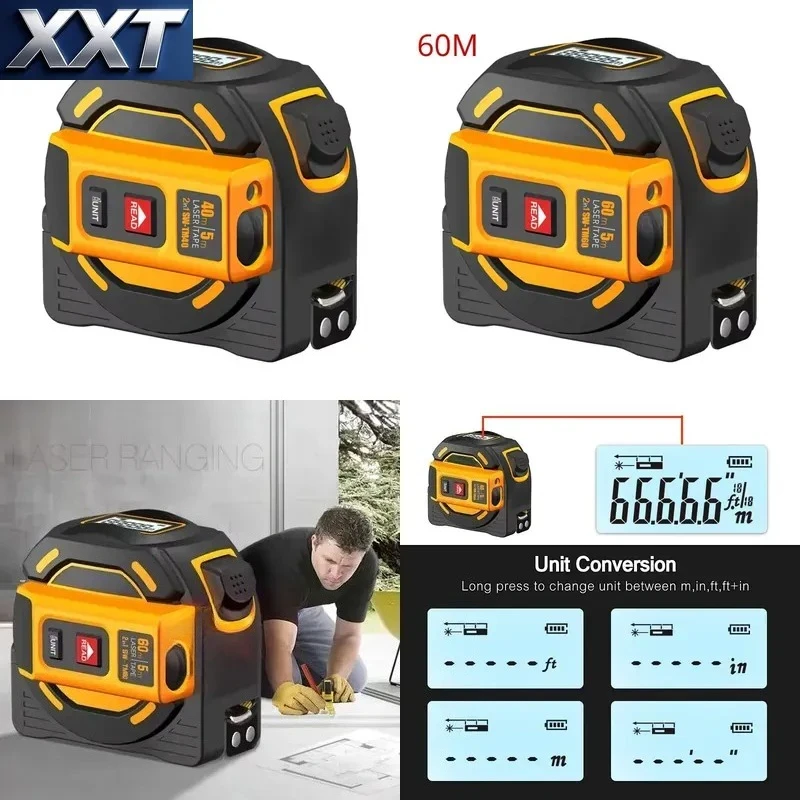 XXT High Precision 2 In 1 Digital Measuring Tool 40-60M Rangefinder Built-in Tape For Construction Measurement