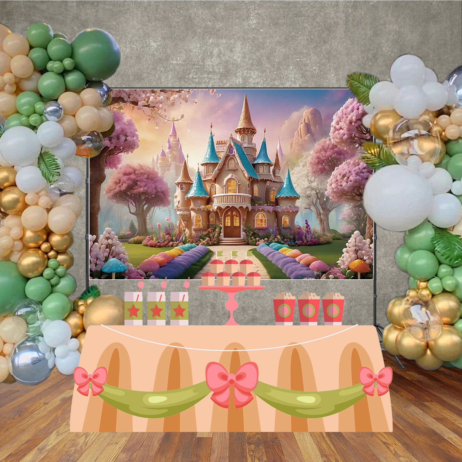 MOON.QG الجنية القلعة خلفية زهر زهرة كعكة سحق طفلة 1St عيد ميلاد التصوير خلفية الأزهار عيد ميلاد خلفية