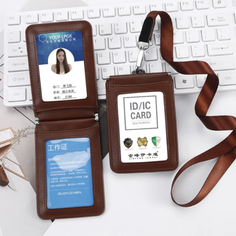 Wysokiej jakości etui na karty ID z prawdziwej skóry, uchwyt na identyfikator, przezroczysty klips na karty kredytowe, akcesoria do identyfikatorów. — zdjęcie produktu 6