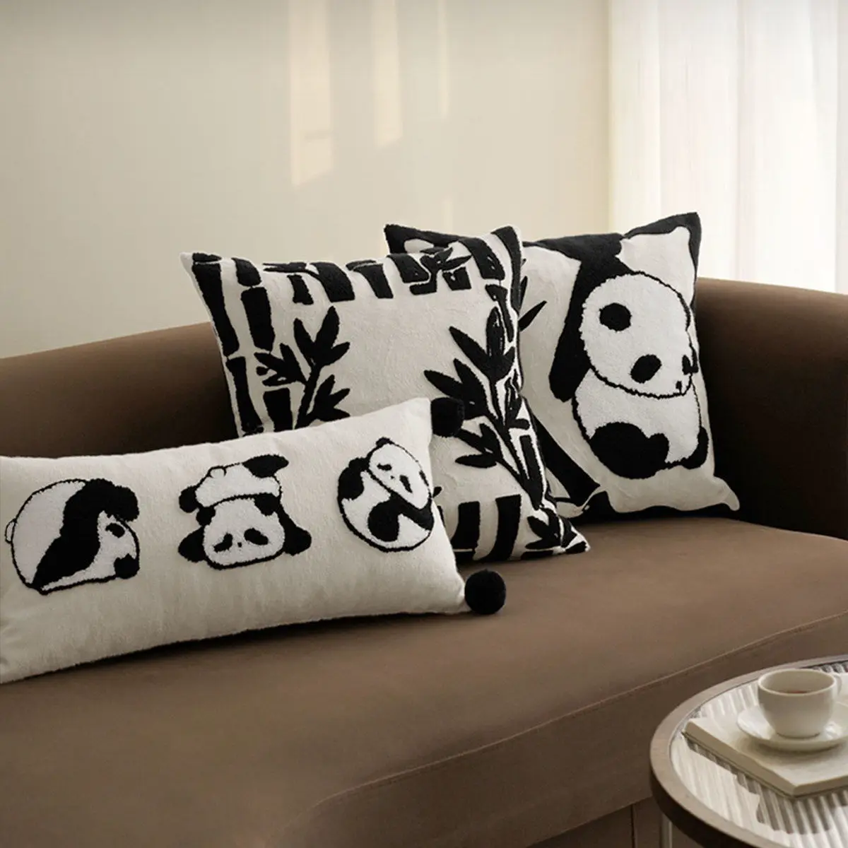 

Nordic Retro Panda Pillow Square Cute Cartoon Simple Living Room Sofa Pillow Bedroom Pillowcase Headboard Cushion Cover