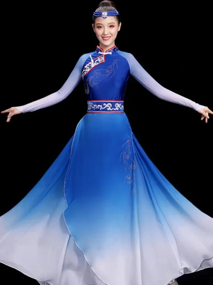 Tibetan Dance Performance Costume Female Mongolian Dance Dress Chinese Mongolian Dancewear Folk Ancient Festival Tibetan Outfit