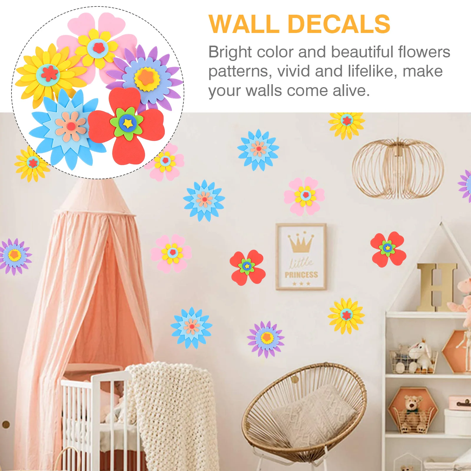 

35 Pcs Wall Stickers Flowers Patterns Kids Flowers Wall Sticker Room Bedroom Playroom Office Decor Removable No Mark