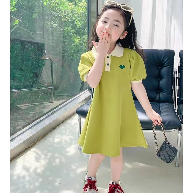 2025 New Sweet Summer Girls Dress Lapel  Cute Casual Short Sleeved Princess Dress For 2-12 Years Girls Children Birthday Present