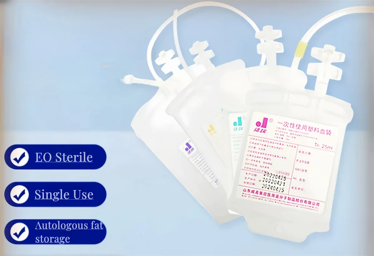 2-pc Pack Single Use 200ml Medical PVC Storage Bag for Autologou Fat/Autologous fat transfer