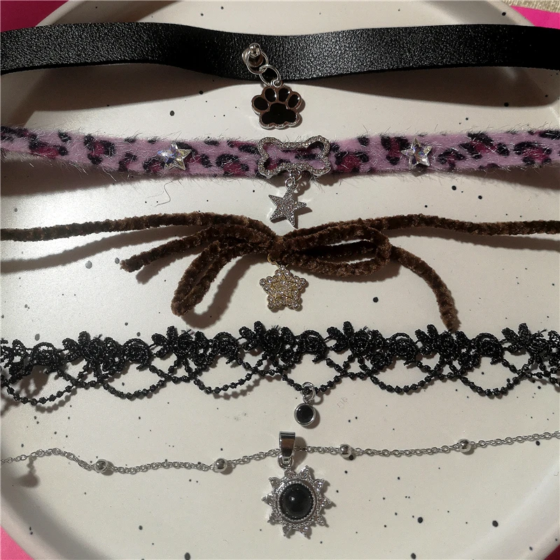 خمر الوردي ليوبارد البني Bowknot الشمس الصليب قلادة بو سلسلة المختنق القلائد لفتاة Y2K مجوهرات اكسسوارات مبيعات بالجملة