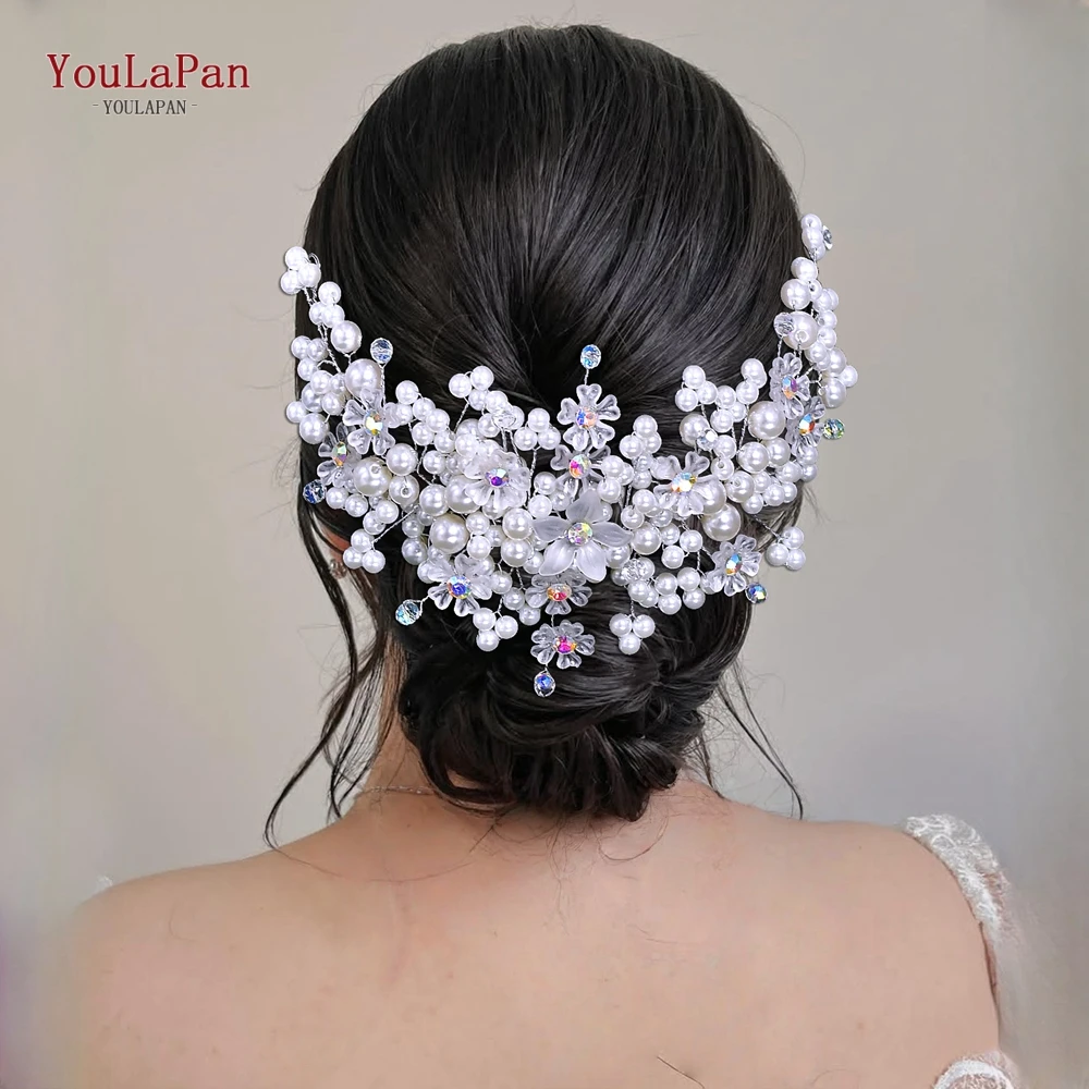 

TOPQUEEN Bridal Fashion Headpiece Bride Pearl Flower Hair Accessories Headband Wedding Hair Band Banquet Party Hairwear HP887