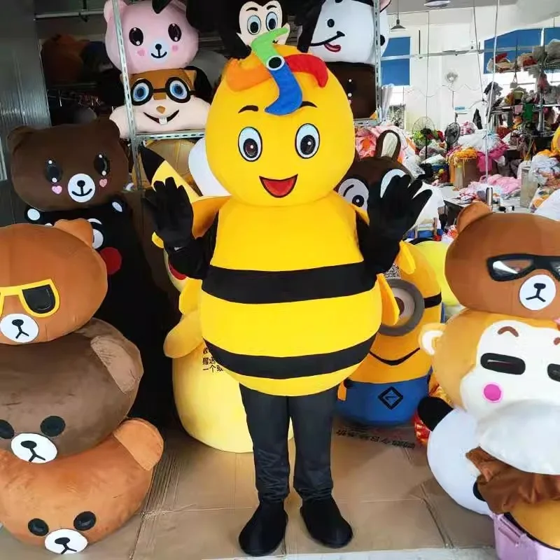 Bee Mascotte Cosplay Kostuum Pluche Cartoon Volwassen Fancy Dress Halloween Reclame Carnaval Party Suits Wandelprestaties Props