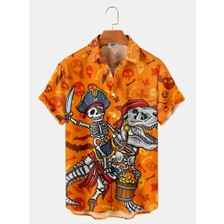 Vintage Skull Floral Graphic Men's Shirts Funny Skull 3D Print Streetwear Short Sleeve Hawaiian Blouse Print Lapel Shirt For Men