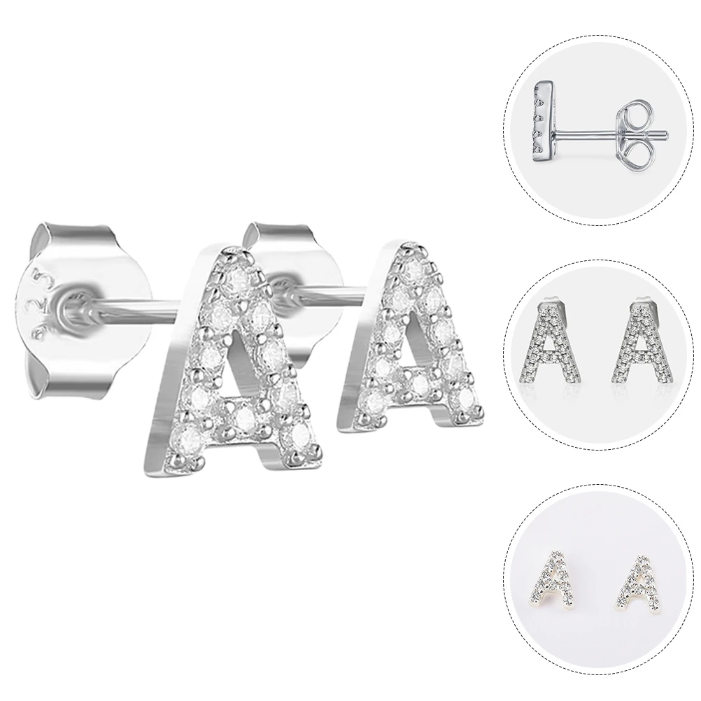 

Diamond Earrings for Women Trendy Initial Letter Zinc Alloy Girls Piercing and Sterling Silver