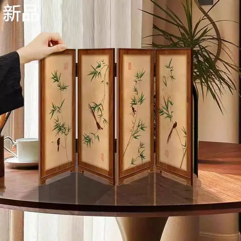 Bamboo Desktop Folding Screen. Tea Room Study Sideboard Table Setting Folding Painting, Classical Dining Table Decoration