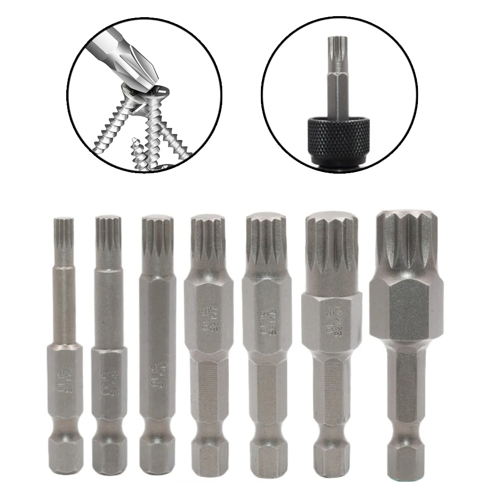 7pcs Set 50mm 12 Point Torx Screwdriver Bit 6.35mm Hex Shank Magnetic -M-12 For Hand Tools Screwdrivers Accessory