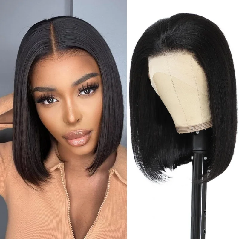 13*4 large lace , black short straight synthetic hair wig for European and American women, free parting