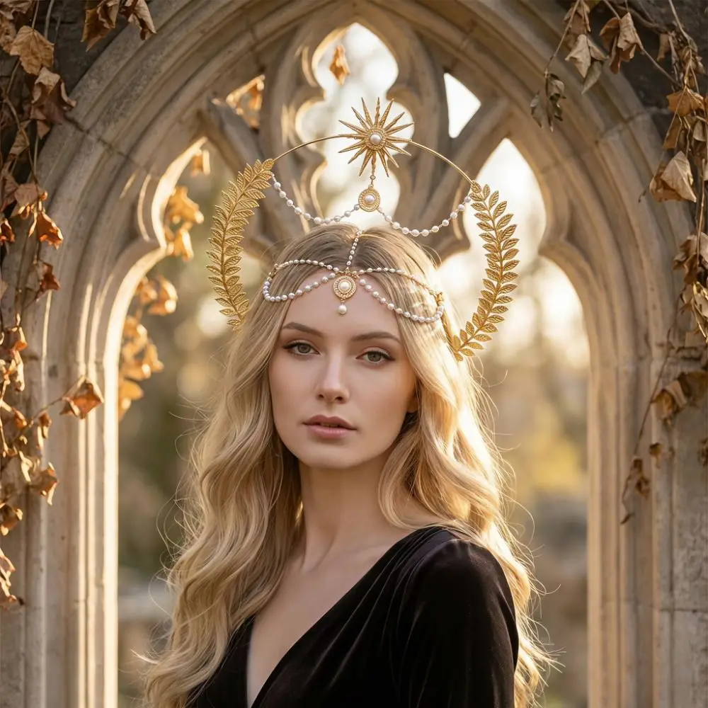 Hair Accessories Gold Plated Halo Crown Vintage Baroque Baroque Tiara Headband Spike Design Cross Tiara Headpiece Cosplayers