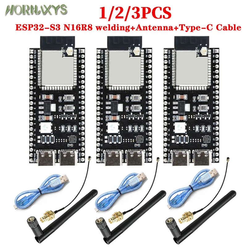 1/2/3PCS ESP32-S3 N16R8 DevKitC-1 Board Pre-soldered 16MB Flash 8MB PSRAM WiFi BLE5.0 Antenna Type-C Cable Arduino IoT