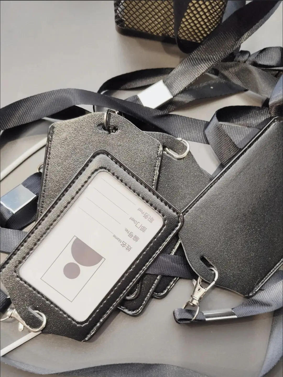 NEW Leather Id Card Badge Holder with Lanyard Chest Card Name Tag Work Pass Cover Office Supplies