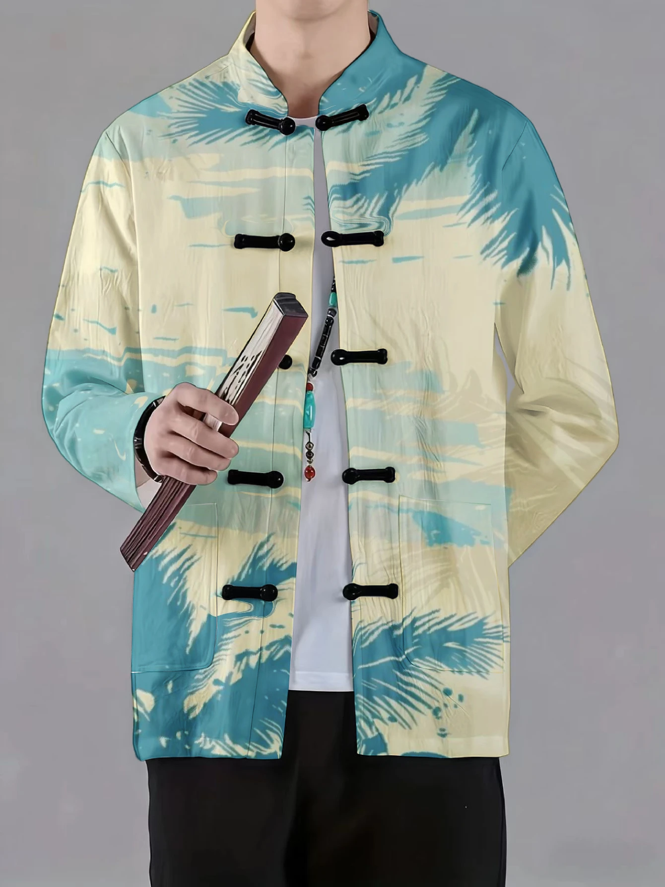 Phone Stands - Men Mandarin Collar Frog Button Jacket