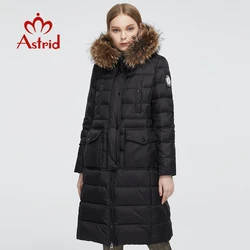 Aster D-parka larga y cálida para mujer, chaqueta acolchada negra con cuello de piel natural, ropa de invierno, ZR-7266