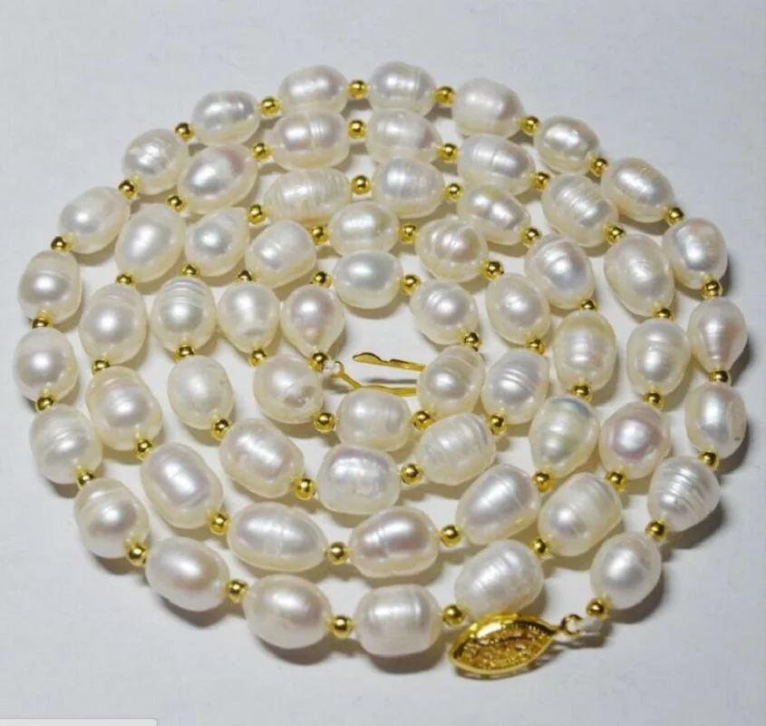 hot 9-11mm Authentic akoya Peacock white Baroque Pearl Necklace 16in 18in 20in 22in 24in 26in 28in 30in 32in 14k gold buckle