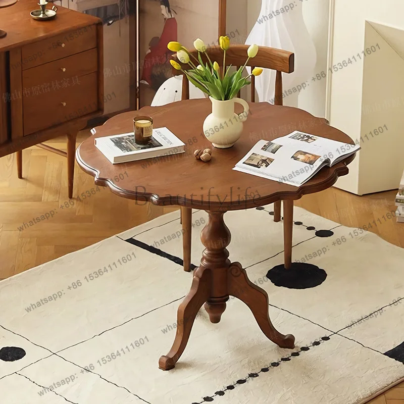 Solid wood national style dining table household lace round table retro wooden restaurant French small apartment