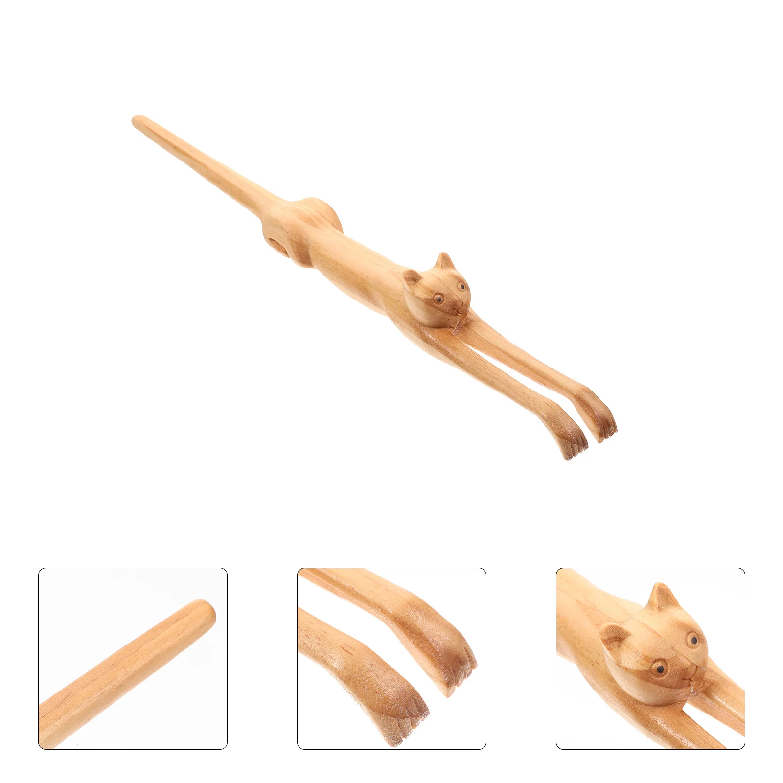 

Portable Wooden Cat Shaped Back Scratcher Long Handle Body Itching Relief Tool Home Office Use Gift Back Scratcher