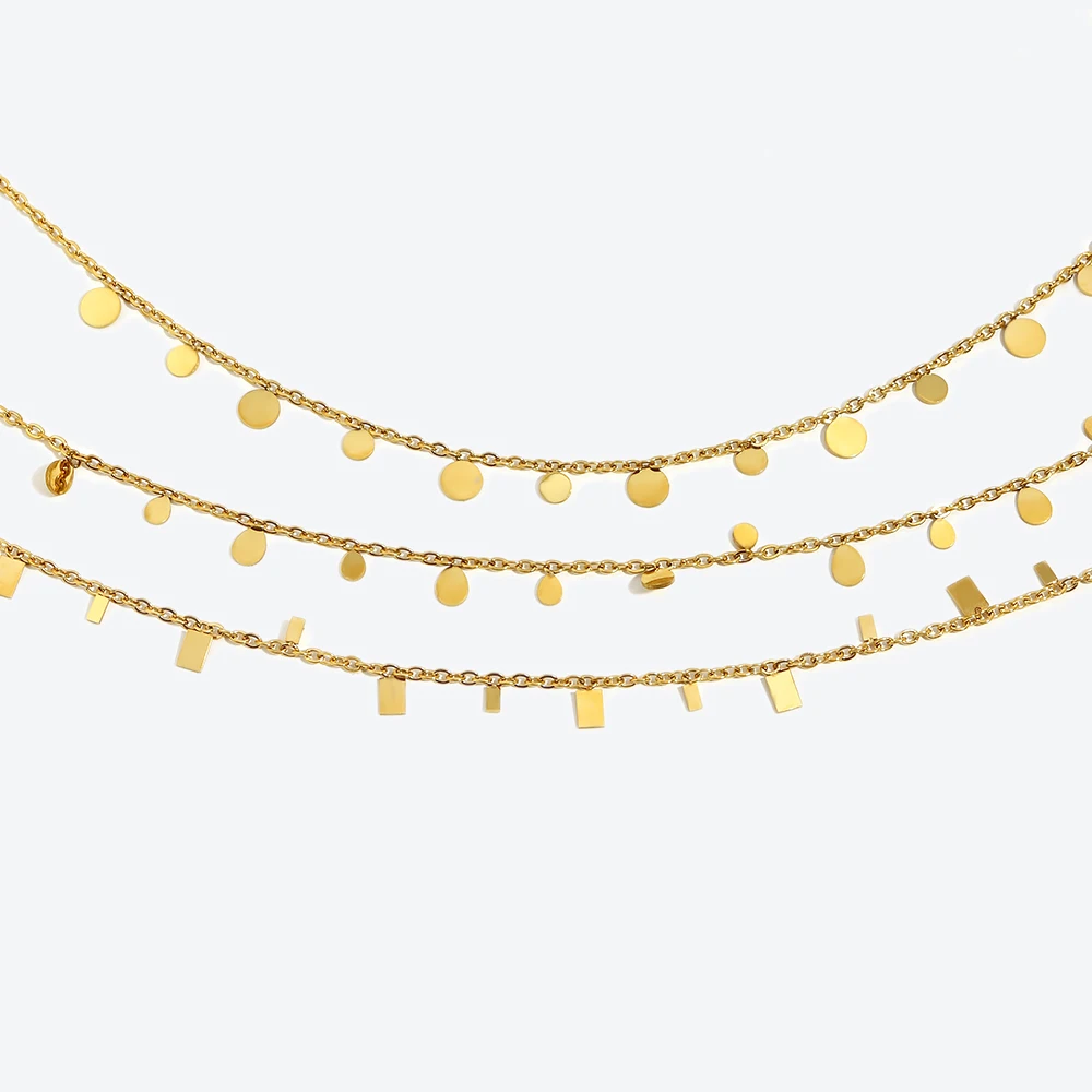 E.B.belle Circle Square Drop Geometric Metal Charm Gold Chain Choker Necklaces For Women Delicate 18k Gold Color Layer Necklace