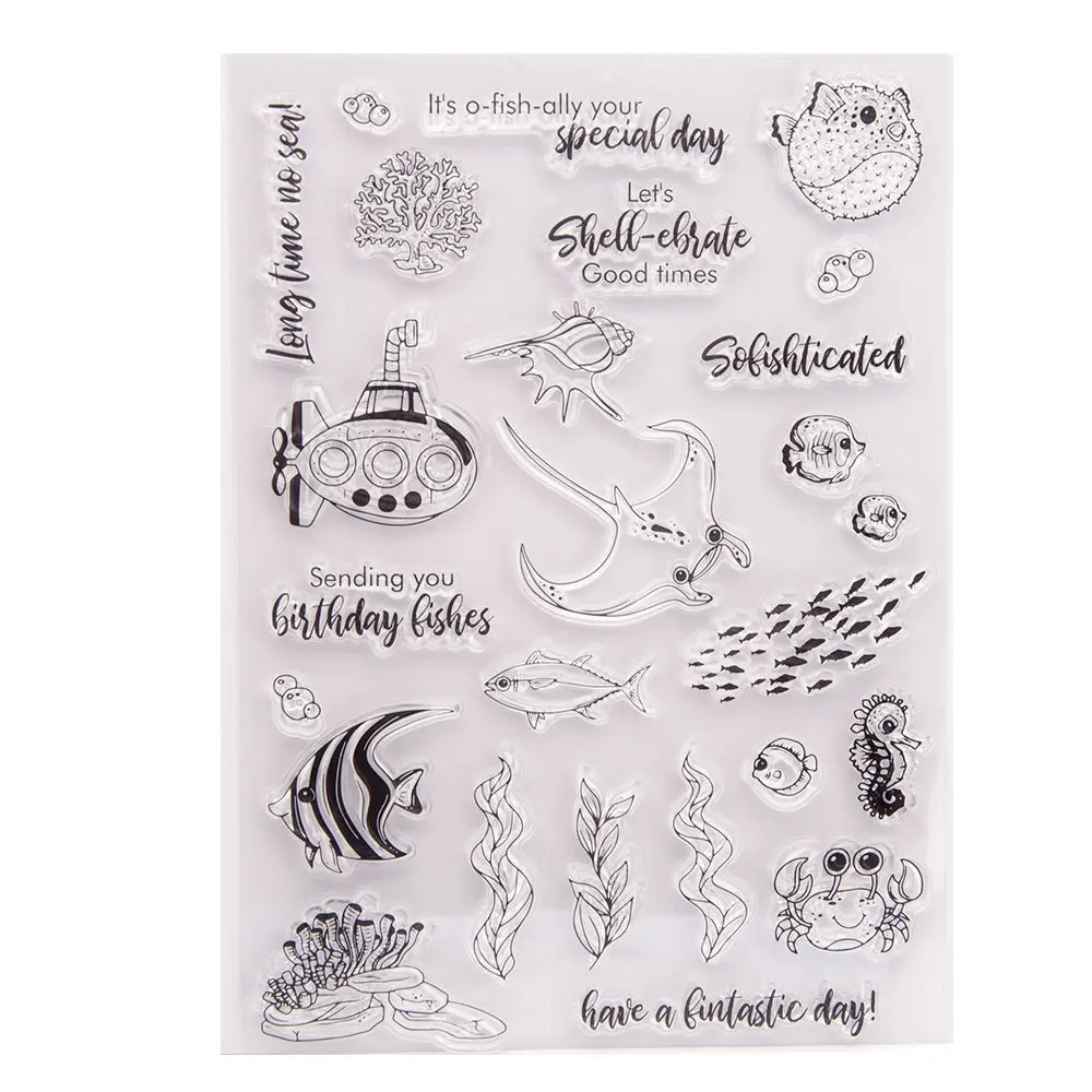 Clear Stamps for Card Making, Ocean Theme Transparent Silicone Stamps Seal for DIY Scrapbooking Card Album Decor Craft T1785