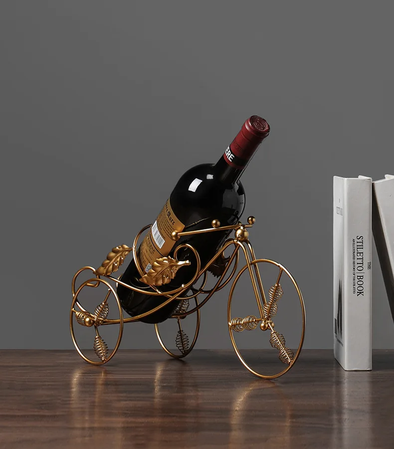 Anti-rust wrought Iron metal electroplated creative golden black tricycle wagon wine rack for house decoration home decor