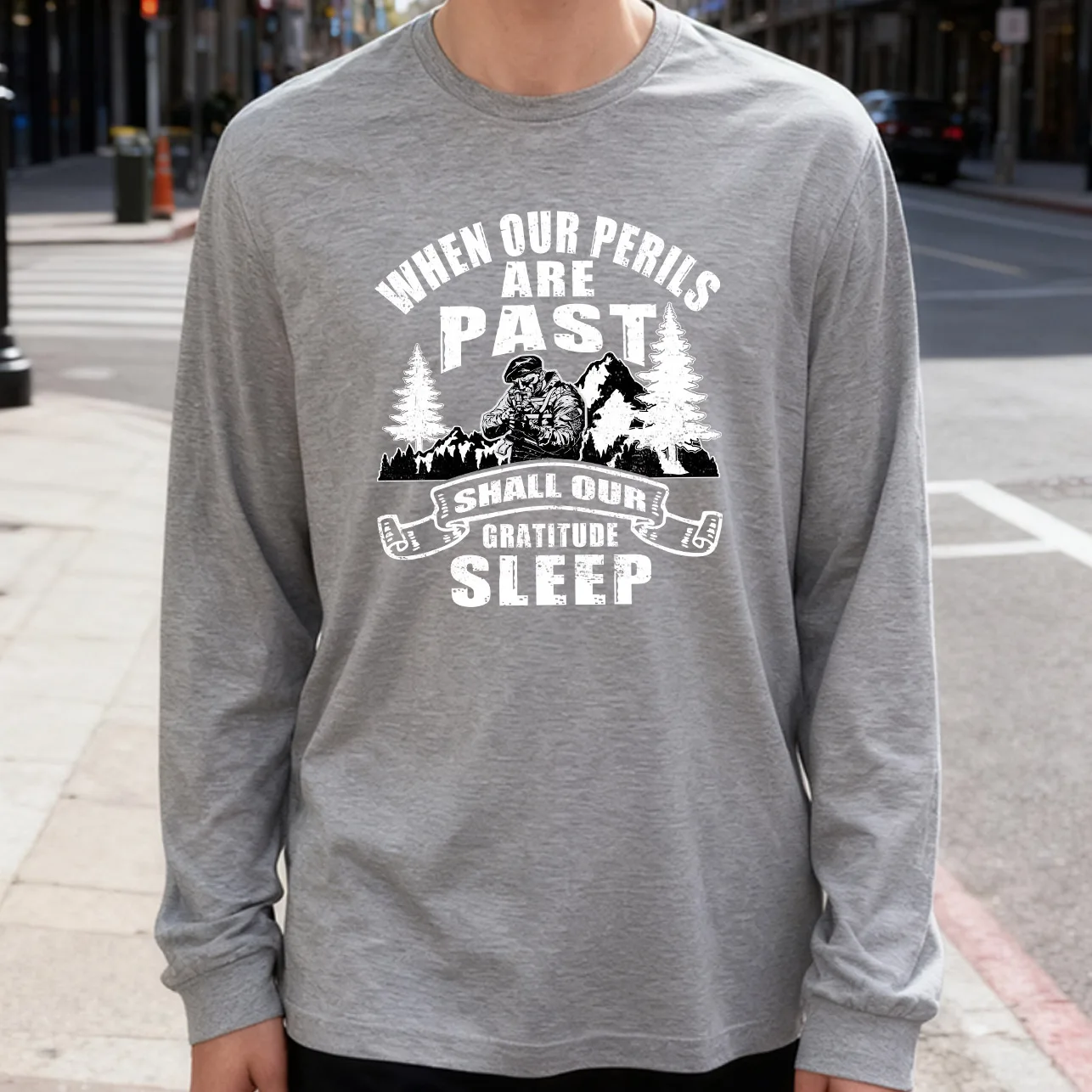 When Our Perils Are Past Men's Long Sleeve Tee 100% Cotton 180g Crew Neck Casual Daily Style Soft and Breathable