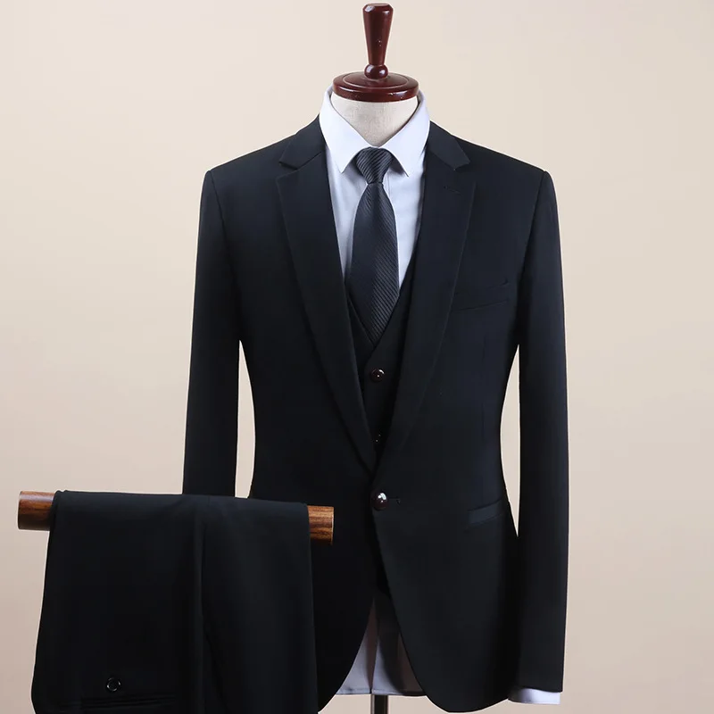 (040) Men\'s suit, casual slim black suit, three-piece groomsmen suit