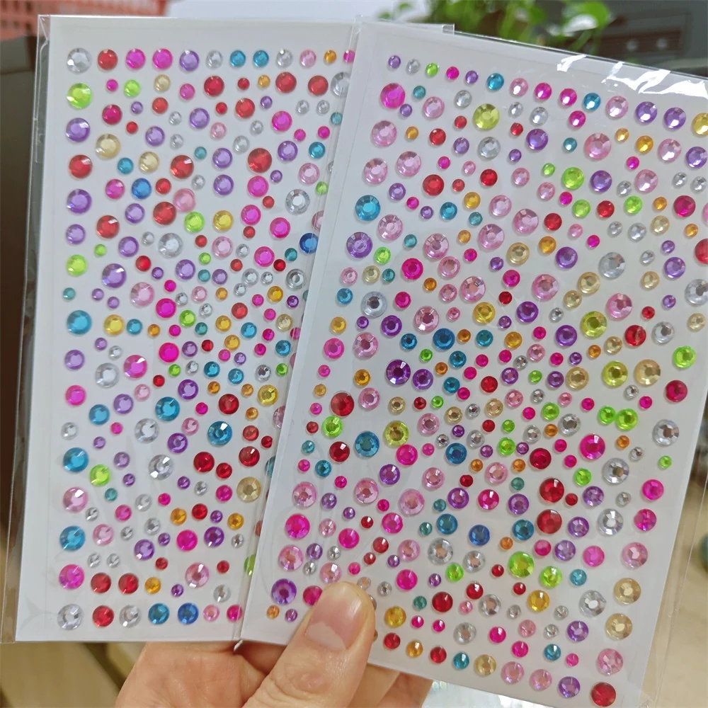 3Pcs/setRainbow/Mermaid/Pearl Diamond Face Stickers Mixed 3/4/5/6mm Round Crystal Face Decal Adhesived Paty Rhinestone Slider