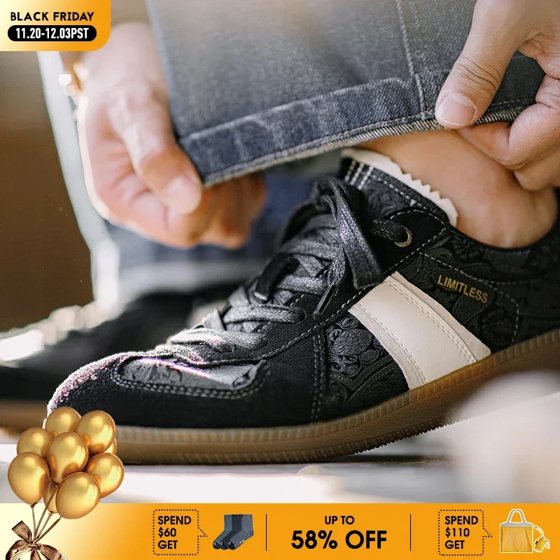 

Maden Men's Vintage German Training Classic Shoes Black Silk Casual Sneakers Versatile Flat Low-top Shoes for Spring and Fall