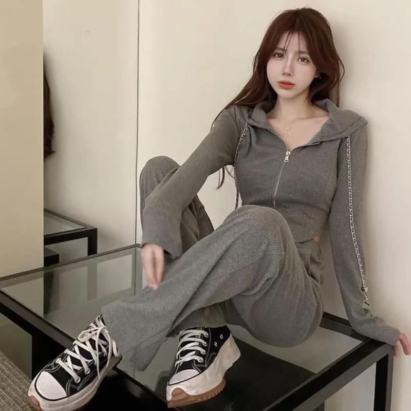 

Women's Fashion 2 Piece Set Spring Autumn Casual Sporty Outfit High Waisted Wide Leg Pants Slim Fit Hoodie Loose Fit Streetwear​