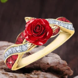 Fashion Women Cross Zircon Ring Rose Ring Engagement Rings for Women Princess Jewelry Birthday Party Anniversary Gift Size: 5-11