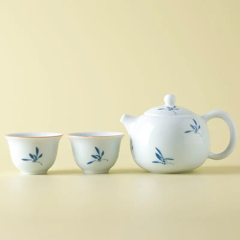 Magnolia Xishi Ceramic Teapot 1 Pot 2 Cups Gongfu Tea Set Straight Wide-Mouth Cups Single Small Set for Home Hotel Homestay