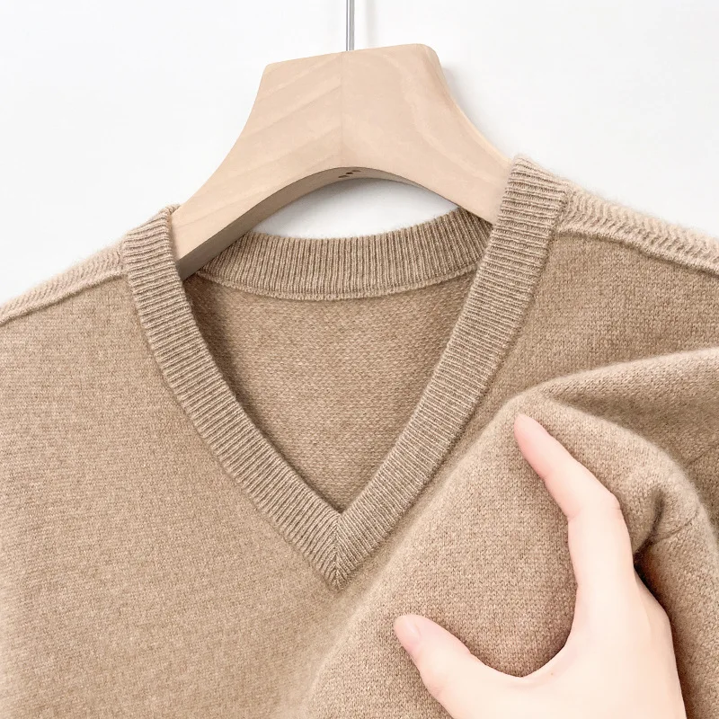 High Quality Men's V-neck Cashmere Sweater Business Cashmere Pullover Shirt Men