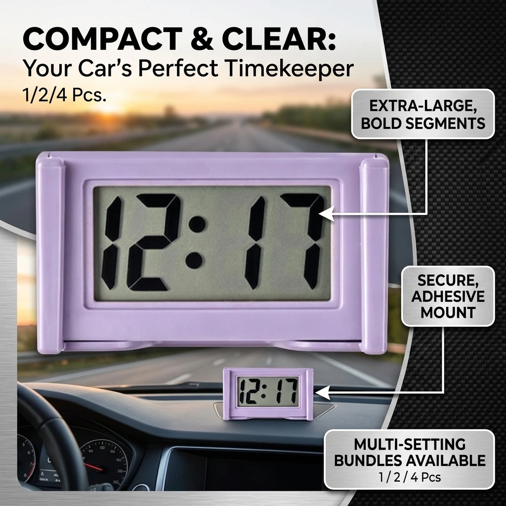 1/2/4Pcs Mini Digital Clock Large Screen Car Dashboard Electronic Clock Self-adhesive Mini Clock Car Clock For Truck Dashboard