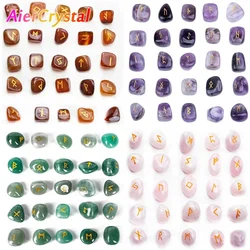 25 PC Natural Crystal Rune Stone Set Nordic Rune Letter Amethyst Gem Irregular Agate Divination Healing Stone Lucky Decoration