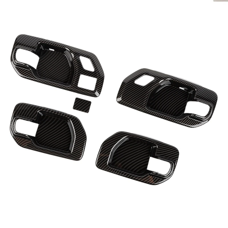 5 Piece Car Door Handle Bowl Cover Trim Accessories Carbon Fiber Pattern For Chevy Silverado 1500 GMC Sierra 1500 2019-2022