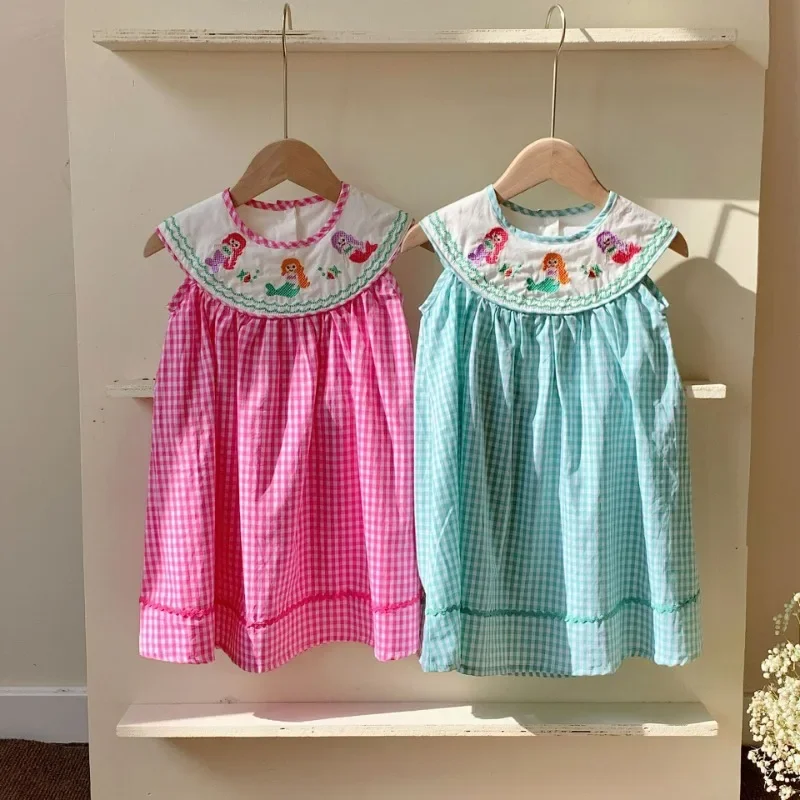 Mermaid Embroidered Bear Kids Girls 2024 New Dresses for Girls Baby Summer Dress Kids Casual Soft Girl Clothes Design Vestidos