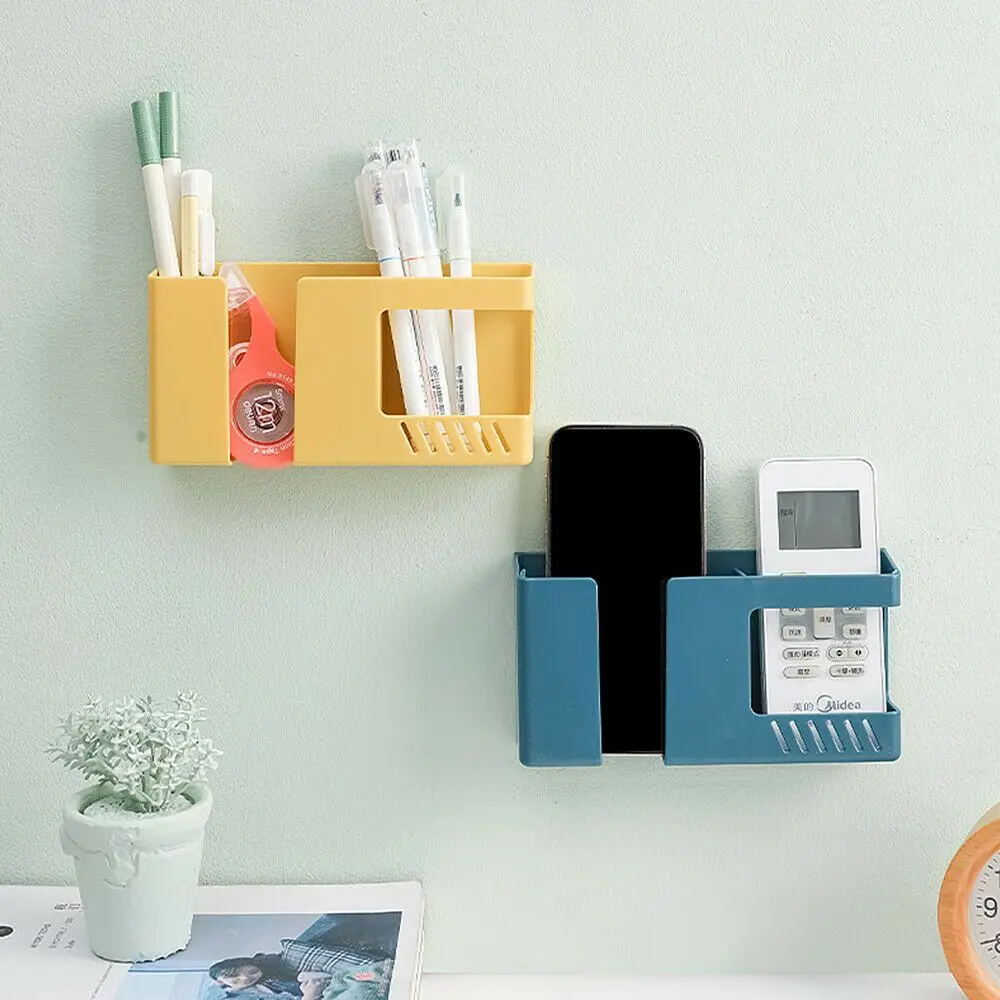 Wall-Mounted Remote Control Storage Box Rack Non-Punching For Tv Air Conditioning Mobile Phone Charging Organizer Storage Rack