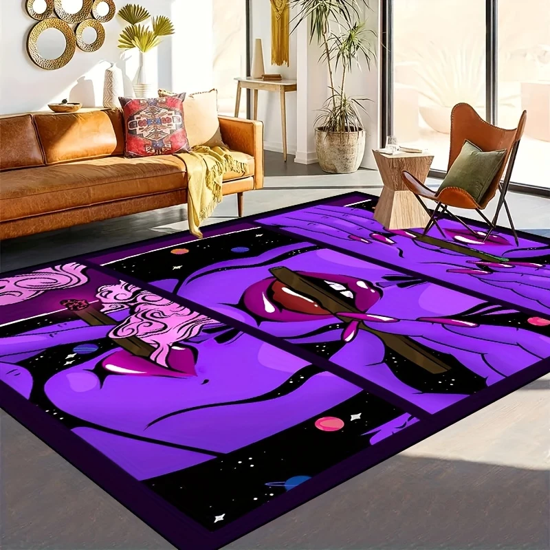 VIKAMA Purple Abstract Pattern Rug – Stain-resistant and Non-slip Entryway Doormat, Living Room Sofa Rug, Home Furnishings