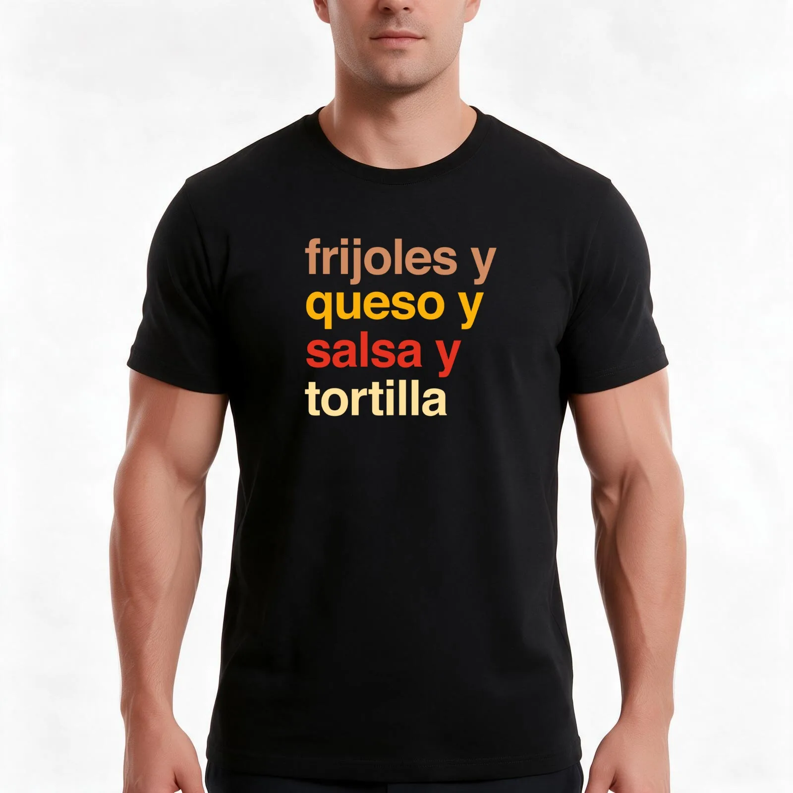 Deconstructed bean and cheese breakfast taco: frijoles y queso y salsa y tortilla (list of ingredients in real colors i T-Shirt